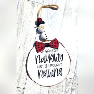Festive Snowman Ornament with Red Plaid Bow
